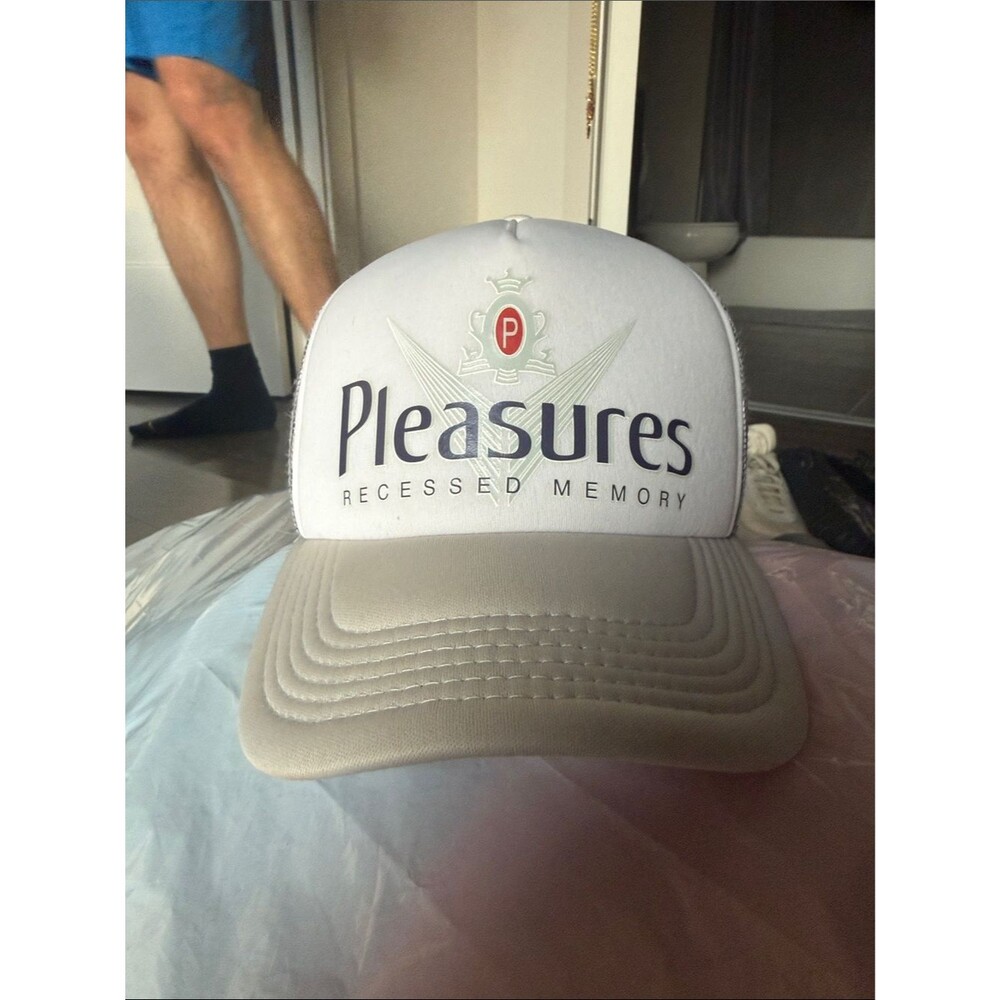 Pleasures Recessed Memory White and Tan Trucker Hat